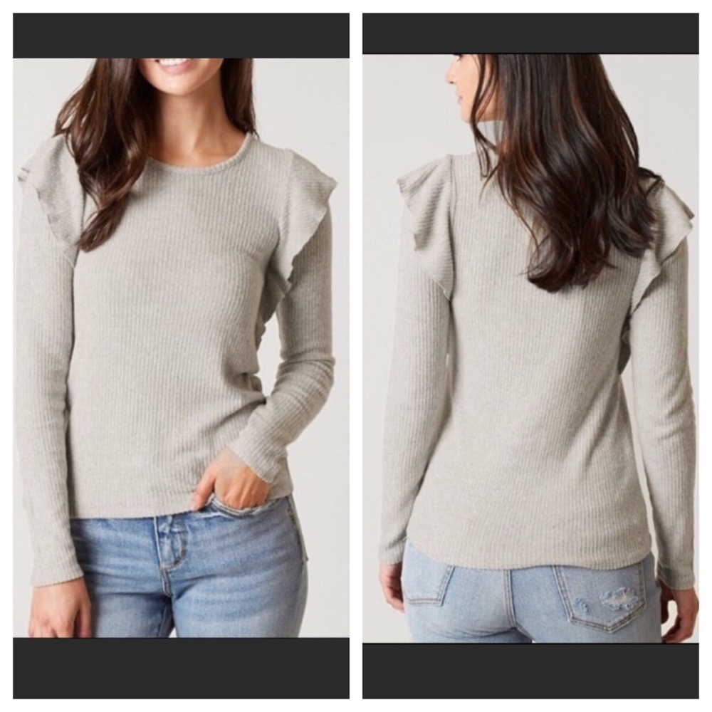 Lucky Brand Ruffle Rib Knit Long Sleeve Shirt L